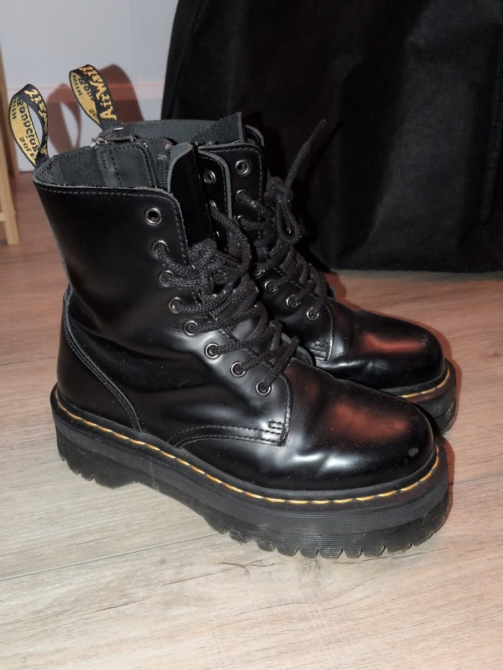 Dr. Martin's Black Platform Boots with Yellow Stitching